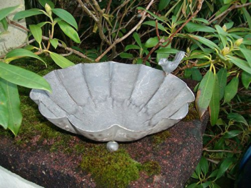 Deko-Impresion Vogeltränke Vogelbad Vogel-Futterstelle Eisen massiv steingrau 26 cm