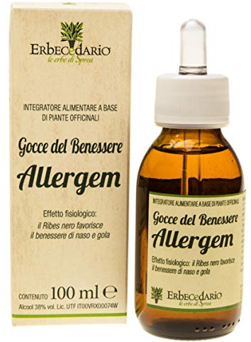 Gocce Benessere Allergem con ribes nigrum e rosa canina 100ml, anristaminico naturale per il benessere delle vie respiratorie, ideale contro le allergie in primavera - Made in Italy