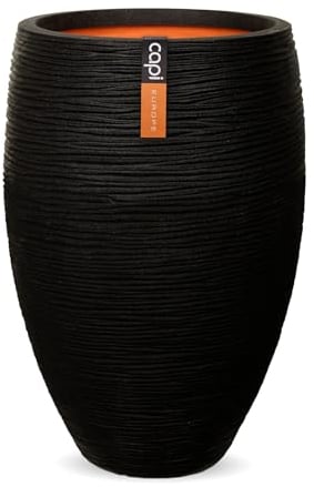 Capi Europe - Gefäß elegant Deluxe Rib NL - 38x58 - Schwarz - Öffnung Ø27 - Blumentopf für den Innen- und Außeneinsatz - Bruchsicher - 100% recycelbar - KBLR1131
