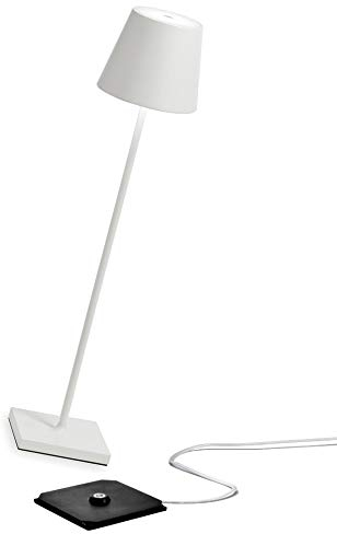 Zafferano, Lampada Poldina XXL, Lampada da Terra Ricaricabile e Senza Fili con Controllo Touch, Adatta per Salotto ed Esterni, Dimmer, 2700-3000 K, Altezza Regolabile 69-150 cm, Colore Bianco