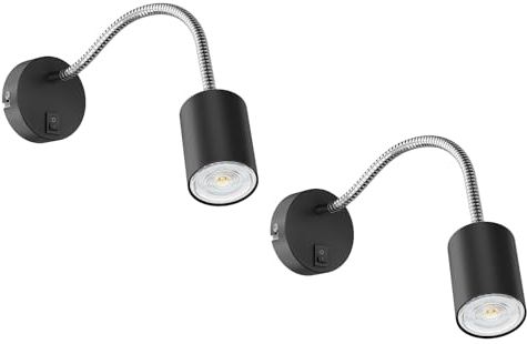 ledscom.de 2 Stück Leselampe WAIKA mit Schwanenhals und Schalter schwarz matt, inkl. GU10 LED Lampe (warmweiß, 5,4W, 510lm, 45°)