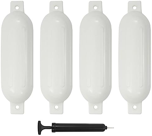 vidaXL 4X Bootsfender mit Pumpe Fender Langfender für Boot Prallschutz Rammschutz Bootschutz Stegfender Kugelfender Weiß 51x14cm PVC