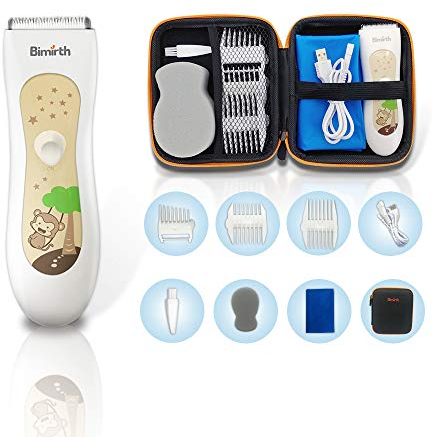 Bimirth Tondeuse à cheveux silencieuse pour enfants, machine de coupe de cheveux sans fil, rechargeable par USB, étanche, 3 peignes de guidage (avec sac de rangement)