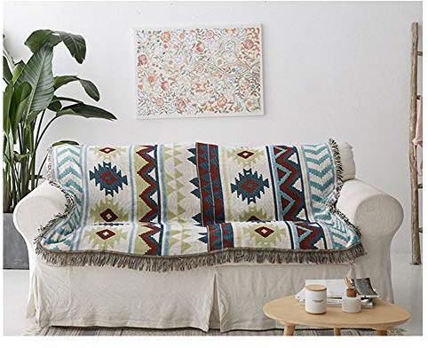 YAOTT Traditionelles Ethnisches Geometrisches Muster Indische Sofabezug Handtuch Cover Kissen Sofadecke Teppiche Große Plaid-Decke Wohndecke Überwurfdecke mit Orientalischem 3 130 * 160cm(1seater)