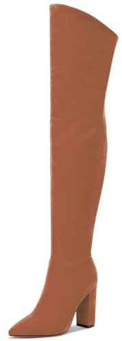 Castamere Donna Moda Cerniera Stivali Sopra il Ginocchio Tacco a Blocco 10CM Tacco Alto Marrone Scamosciato Scarpe EU 36