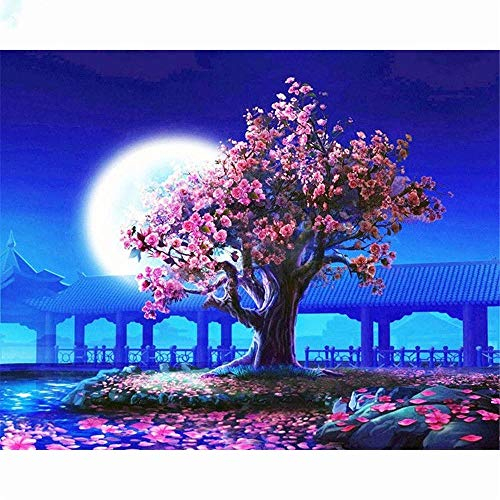 Yingxin34 2000 Stück Holz Puzzle Weihnachten Puzzle Spiel Schöne Kirschbaum unter dem Mond