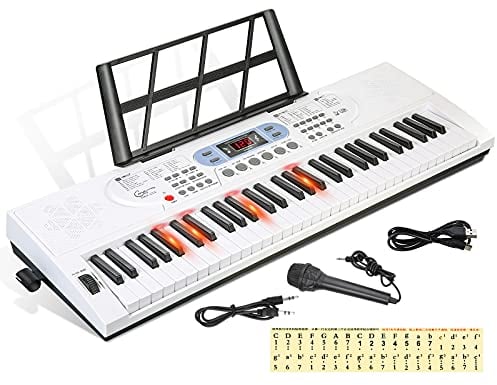 Hricane 61 Keys Piano Keyboard with Microphone Piano Note Sticker Power Supply Music Stand Electronic Digital Keyboard Gift for Beginners Boys Girls Lovers Girlfriend Friends