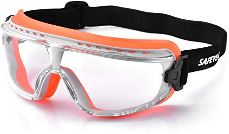 SAFEYEAR Anti-Fog-Schutzbrille [EN166-zertifizierte Qualität] - SG036OR Anti-Scratch-Schutzbrille mit elastischem Nylon-Stirnband für Männer und Frauen, UV-Schutz getönte Full Pro Work-Brille