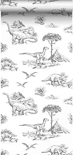ESTAhome papier peint dinosaures noir et blanc - 139269-0,53 x 10,05 m