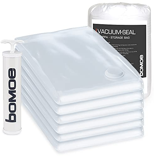 bomoe 6tlg Vakuumbeutel für Kleidung & Bettdecke inkl. Handpumpe & luftdichtes Ventil ‒ Vakuumierbeutel Set 60x80 cm platzsparend Aufbewahrung Bettdecke Kissen ‒ Kleideraufbewahrung Knippa