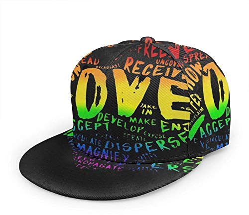 Oaieltj Unisex Baseball Cap Erwachsene Teens Adjustable Snapback Flat Brim Baseball Cap Cool Hip Hop Hat, LGBT Pride Rainbow Heart Gays Lesben Schwarz, One size