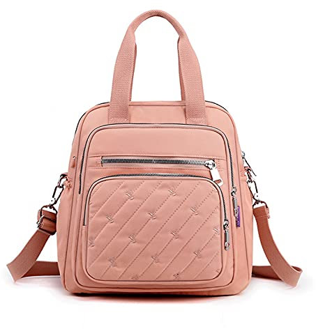 PORRASSO Zaino Moda Borsa a Spalla Donna Borsetta con Porta Ricarica USB Nylon Borse a Tracoll Daypack Borsa da Scuola Lavoro Viaggio Uso Quotidiano Zaini Rosa