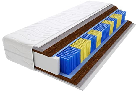 Godre Vela Taschenfederkernmatratze 9 Zonen doppelseitig H5 Härtegrad sehr hart 19cm hoch hypoallergen 2X Rosshaar 4X Kokos mit gestepptem Bezug 90x190 cm