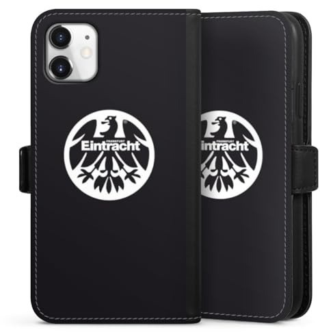 Klapphülle kompatibel mit Apple iPhone 11 Handyhülle aus Kunst Leder schwarz Flip Case Adler Eintracht Frankfurt Logo