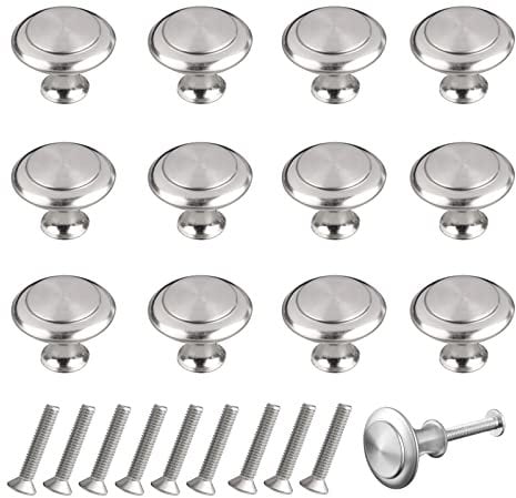 THSIREE 12PCS Cabinet Knobs, Premium Door Drawer Knobs, Round Cupboard Handles with Screws, for Kitchen Bedroom Furniture (Silver)