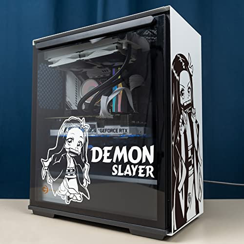 Demon Slayer Aufkleber für PC-Gehäuse und Cartoon-Dekor für ATX-Computer, wasserdichtes Vinyl, leicht abnehmbar (schwarz und weiß)