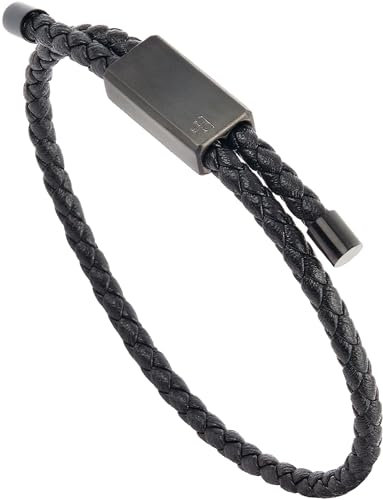 Forge & Foundry Men's Adjustable Black Twisted Leather Bracelet | Design-Led, Artisan Jewellery From London - Drapers (Black Single Clasp)