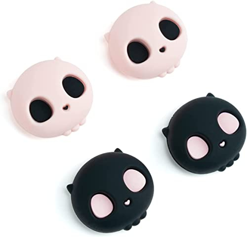 GeekShare Niedliche Silikon-Joycon-Daumengriffkappen, Halloween-Joystick-Abdeckung, kompatibel mit Nintendo Switch/OLED/Switch Lite, 4 Stück – Pink Skull (Pink & Schwarz)