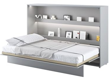 MEBLINI Schrankbett Bed Concept - Wandbett mit Lattenrost - Klappbett mit Schrank - Wandklappbett - Murphy Bed - Bettschrank - BC-05-120x200cm Horizontal - Grau Matt
