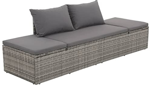 KOIECETA Sonnenliege Poly Rattan Grau Gartenliege Liegestuhl Relaxliege Liege