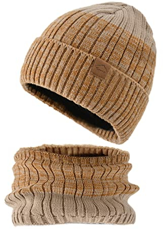 Hood Herren Coif gestrickte Winddichte Hüte und Winter für Erwachsene Fleecemütze gestrickter Winter Warmer Schal Damen Bombermützen Babymütze Mit Namen (Khaki, One Size)