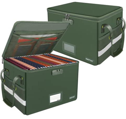 ENGPOW Aktenbox mit Schloss, feuerfeste Dokumentenbox mit Taschen, faltbarer Aktenordner, Aufbewahrungsschrank mit Griff, tragbar, für Zuhause, Büro, sicher zum Aufhängen von Briefen / Rechtsmappen