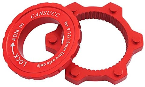 Saipor Aluminum Alloy Bicycle Centerlock Adapter 6-Bolt Disc Brake Rotor Adapter Center Lock Adapter with Lock Ring Hub Spacer Bicycle Accessories for Mountain/Road Bike 9/12/15mm hub axles (Red)