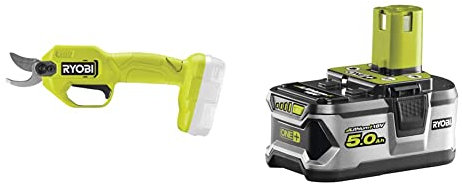 Ryobi RY18SCA-0 18V ONE+ Cordless Secateurs (Bare Tool) & RB18L50 ONE+ Lithium+ 5.0Ah Battery, 18 V