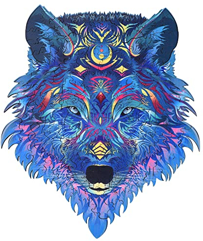 Prima Cumce Tier Holz Puzzle (A4, 21 x 29,7 cm) – Wolf Puzzle – Einzigartige & bezaubernde Holzpuzzle für Erwachsene & Kinder Familie