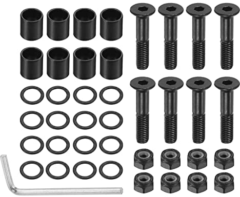 PATIKIL 1 Skateboard Ferramenta Viti Bulloni Kit, 8pz Skate Montaggio Esagonale Chiave Parti con Distanziatori Rondelle Dadi Chiave per Skateboard Longboard Ruota Accessori, Nero