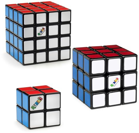 Rubik’s Cube, Tiled Trio Bundle 2x2 Mini 3x3 Cube 4x4 Master, Problem-Solving Brain Teaser, Classic Color-Matching Puzzle, Fidget Toy, Sensory Puzzle for Adults, Teens, Kids, Ages 8 & Up