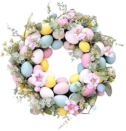 perfk Decorazioni Pasquali, 45 Cm Ghirlande Di Pasqua Artificiali Ghirlanda Di Foglie Verdi Colorate Ghirlande Di Porta Ghirlanda Pasquale Con Fiori E Uova Di Pasqua, Serie rosa