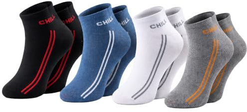 ChiliLifestyle Sneaker Man Socken, 4 Paar, für Herren, Sport und Freizeit, atmungsaktiv, Baumwolle, weiß, schwarz, blau, Jeans, grau, designed in Germany