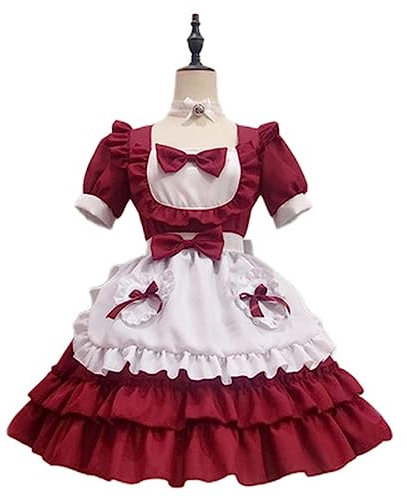Sexy Lolita Plus Size Robe de Femme de Chambre Rose Japonaise Douce Femmes Robe Kawaii Costume de Jeu de Rôle Halloween Party Cosplay Anime Nouveau-Rouge,S