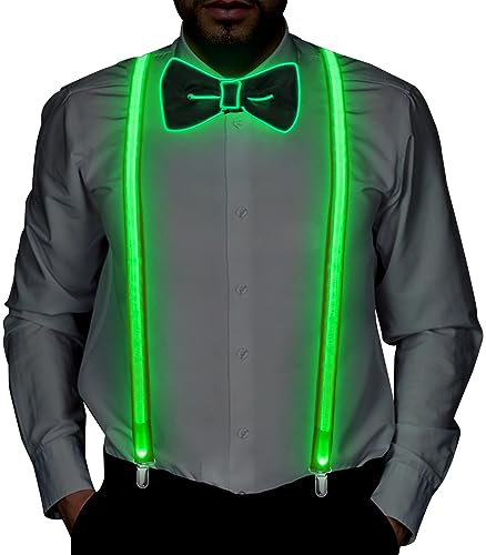 AN HUI MING 2 Stück Led Hosenträger Herren LED Fliege Krawatte Oktoberfest Herren Outfit Party Gadgets für Musik Festival, Halloween Kostümparty