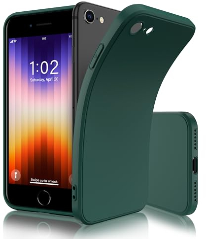 Flyzoo Silikon Hülle für iPhone SE 2022/SE 2020/8/7 (4,7''), Ultra Dünn Weiche TPU Silikonhülle Handyhülle, Slim Fit Stoßfest Bumper Gummi Schutzhülle mit Mikrofaserfutter Case Cover, Dunkelgrün