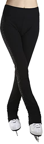 ZMIN Schlittschuh-Strasshosen-Kostüm-Eiskunstlauf-Lange Hose Mit Fleece-Futter Kristall-Eislauf-Übungs-Leggings,Schwarz,L