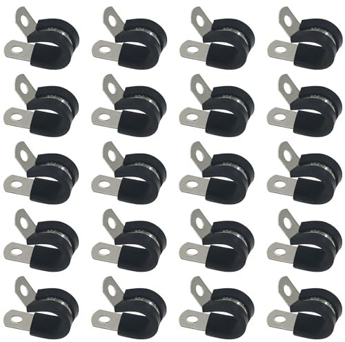 20 PCS Stainless Steel Rubber Cushioned R Shape Clamps,Cable Mounting Hose Pipe Clamps,Rubber Lined P Clips (13mm)