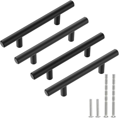 SSYR&P 4 Stück Möbelgriffen, massives Aluminium, Lochabstand von 128mm, Gesamtlänge von 182mm, inklusive Schrauben. für Küchengriffe, Schrankgriffe, Schubladengriffe und Kleiderschrankgriffe.Schwarz
