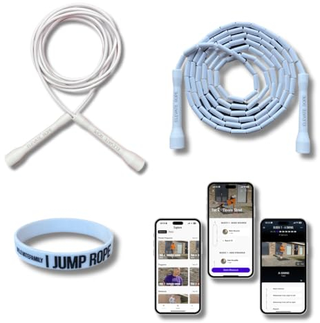 Elevate Rope - Springseil Bundle mit Workout App - 2 x verstellbares Jump Rope - Erwachsene und Kinder - Speed + Perlenseil - Zustand & Tricks - Innen/Außen - Springseil Set (White)
