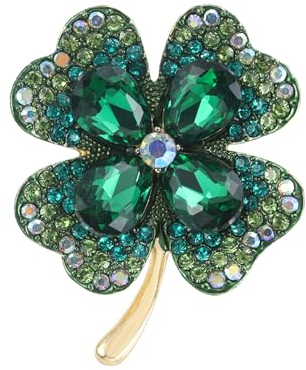 Oenothera Vierblättriges Kleeblatt Brosche, Strass Broschen, Broschen für Damen, für Frauen Freundin Partei Dekoration Geschenk(Grün)
