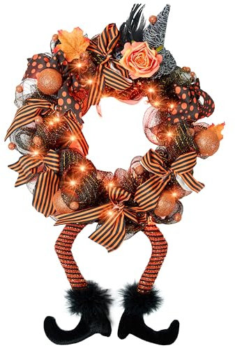 JOIEDOMI Ghirlande di Halloween con 50 luci a LED e cappelli da strega con gambe, ideali per decorare porte d'ingresso, portici, finestre, interni ed esterni.
