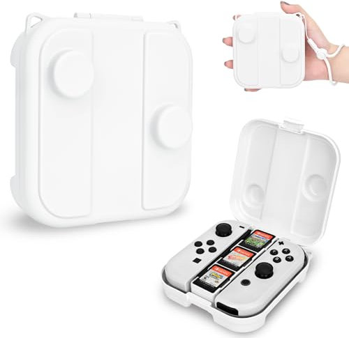 DLseego Custodia per Switch/Switch OLED JoyCon, Robusta Custodia e Antipolvere per Joycon, con 3 Slot per Schede di Gioco e 1 Cordino,Bianco