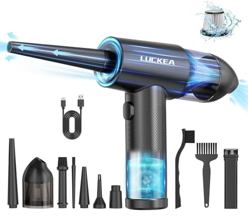 Souffleur Air Comprimé et Souffleur PC - 3 Vitesses Aspirateur PC avec Lumière LED, Batterie 6000mAh, 3 Brosses de Nettoyage PC, Mini Souffleur Voiture, Alternative au Bombe Air Sec, Air Duster