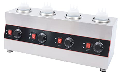 Kanbihao Calentador Eléctrico de Salsas Comercial 4 Botellas 650ml Acero Inoxidable Control Temperatura 30-85°C Independiente para Restaurante Cafetería Snack Bar
