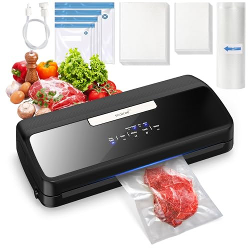 Máquina selladora al vacío, 90 Kpa 7 en 1, sellador al vacío para alimentos, modo seco/húmedo/suave con cortador integrado y almacenamiento, máquina selladora al vacío de alimentos, panel de vidrio