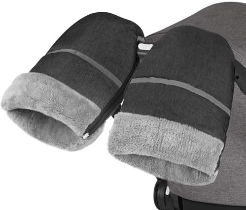 WD&CD Handmuff, Stroller Fleece Hand Muff Gloves Waterproof and Windproof Fleece Lined Pram Muff Pram Zip Hand Warmer for Pram, Grey