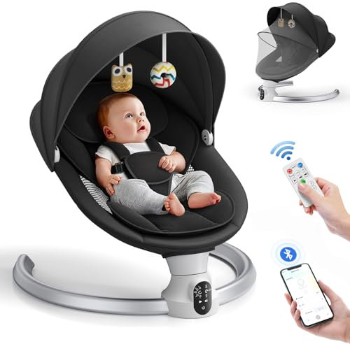 Aoykkii Electric Baby Bouncer Chair with Mobile App Control,Remote Control and IMD Touch Panel,Electric Baby Swing with 5 Swing Amplitudes 3-Stage Timer,Soft Padded Lamb Newborn Bouncer (Black)