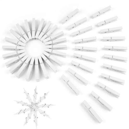 Confezione da 74 mollette in legno, 7,1 cm, mollette multiuso per appendere vestiti, arte, artigianato, esposizione fotografica, decorazioni (bianco)