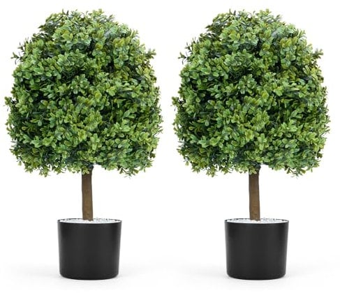 ybaymy Künstliche Pflanze Buchsbaum 60 cm Kunstpflanze Buchsbaumkugel UV Geschützt Kunstbaum für Home Wohnzimmer Balkon Garten Außendekoration (2 Pack)